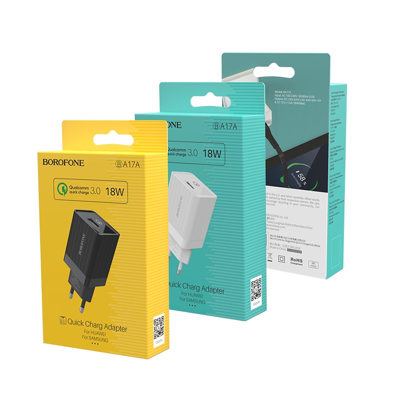 borofone ba17a centrino single usb port wall charger qc30 eu package