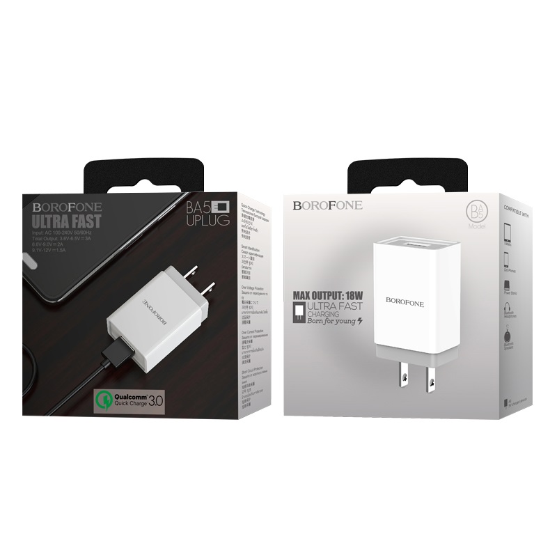 borofone ba5 fastplug qc30 single usb port charger us package