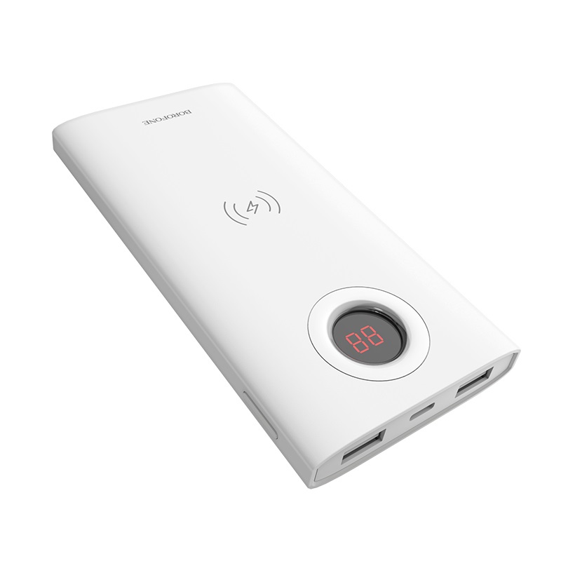borofone bt16 airpower wireless charging power bank 10000mah display white