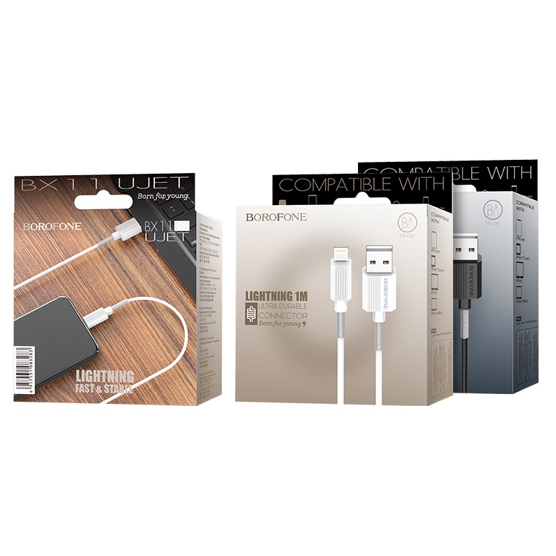 borofone bx11 ujet lightning usb charging data cable package
