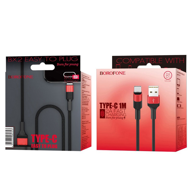 borofone bx2 powersync type c usb charging data cable box red