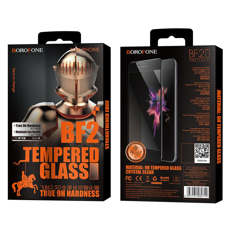 borofone bf2 freetouch 2.5d tempered glass screen protector for iphone 7 8 package