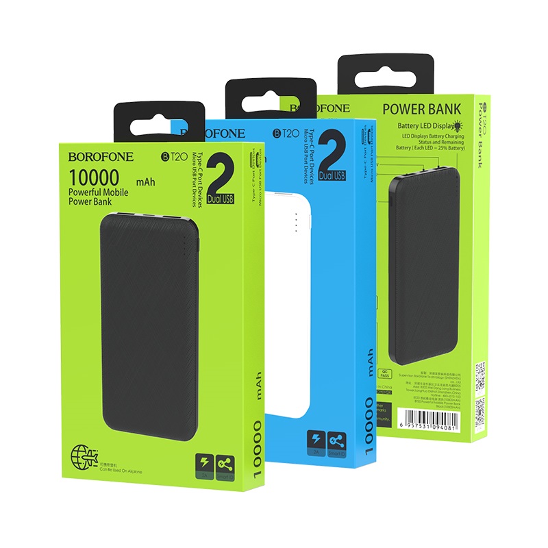 borofone bt20 powerful mobile power bank 10000mah packages