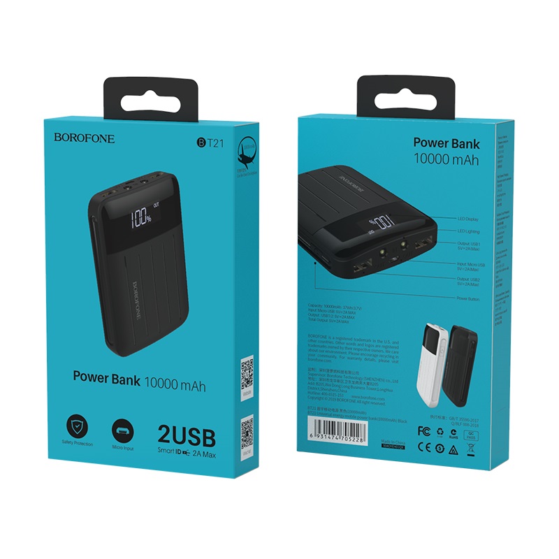 borofone bt21 universal energy mobile power bank 10000mah package front back
