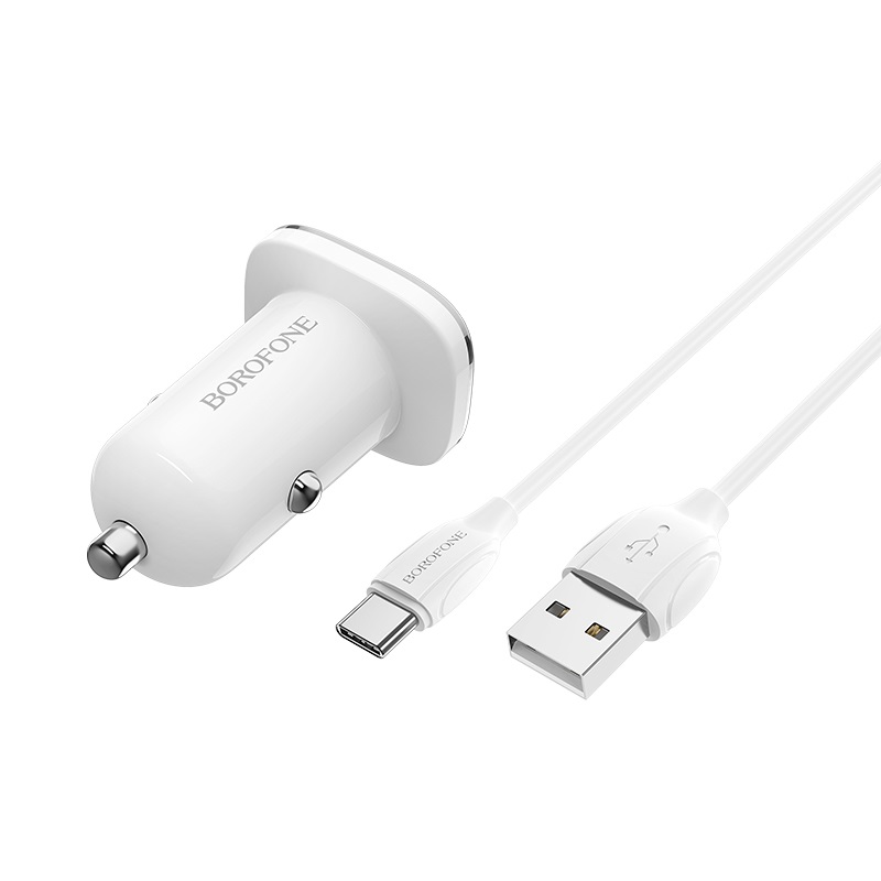 borofone bz12a lasting power qc30 single port in car charger set with usb c cable connectors