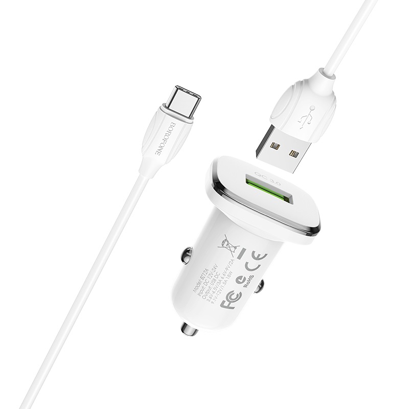 borofone bz12a lasting power qc30 single port in car charger set with usb c cable kit