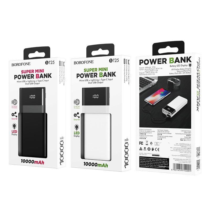borofone bt25 high power mobile power bank 10000 mAh package
