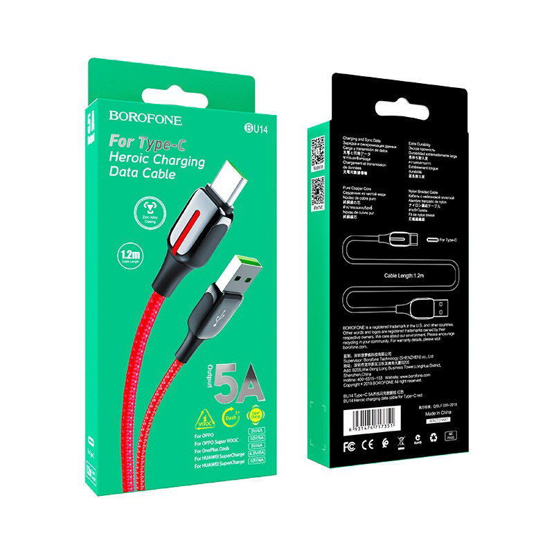 borofone bu14 heroic кабель для зарядки и передачи данных usb c упаковка красный