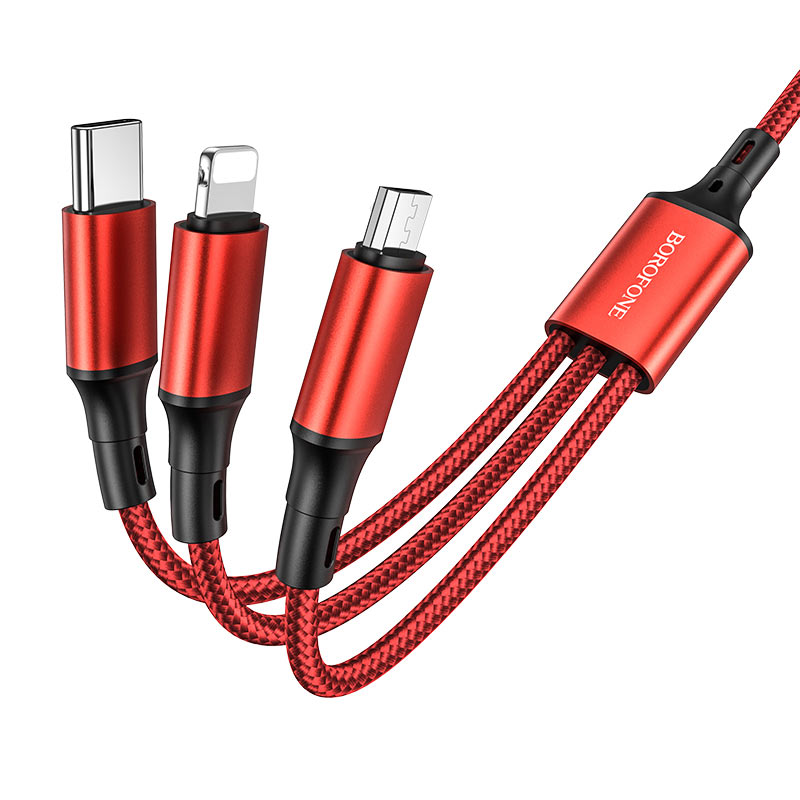 borofone bx50 3in1 fresco charging cable connectors red