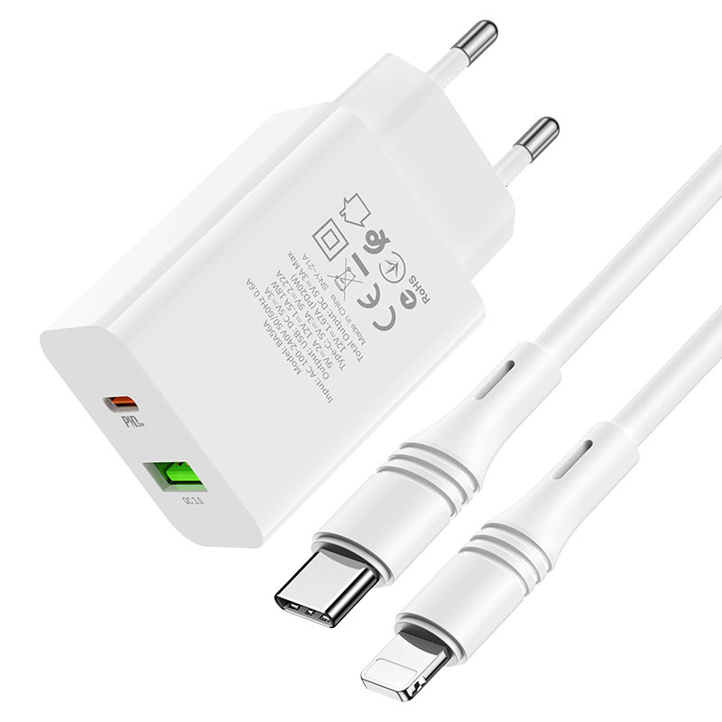 borofone ba56a lavida dual port pd20w qc3 wall charger eu tc ltn set connectors