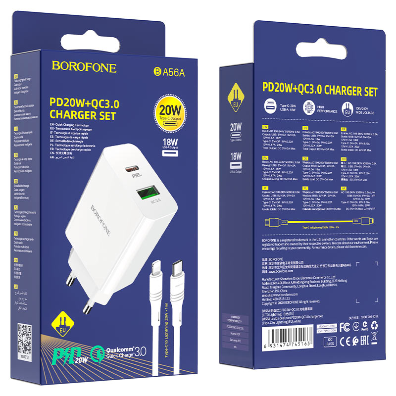 borofone ba56a lavida dual port pd20w qc3 wall charger eu tc ltn set packaging