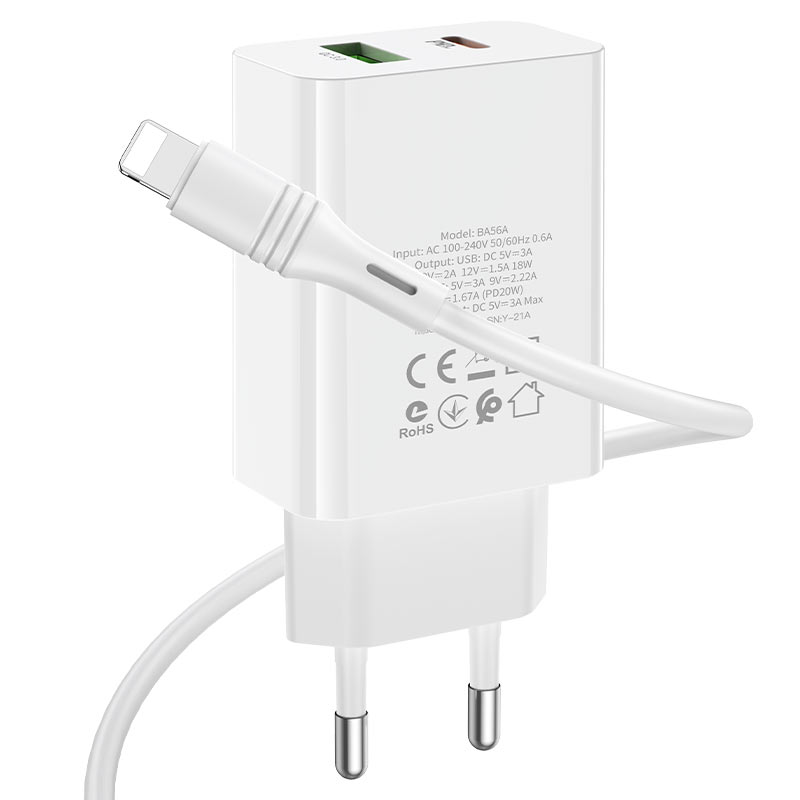 borofone ba56a lavida dual port pd20w qc3 wall charger eu tc ltn set wire