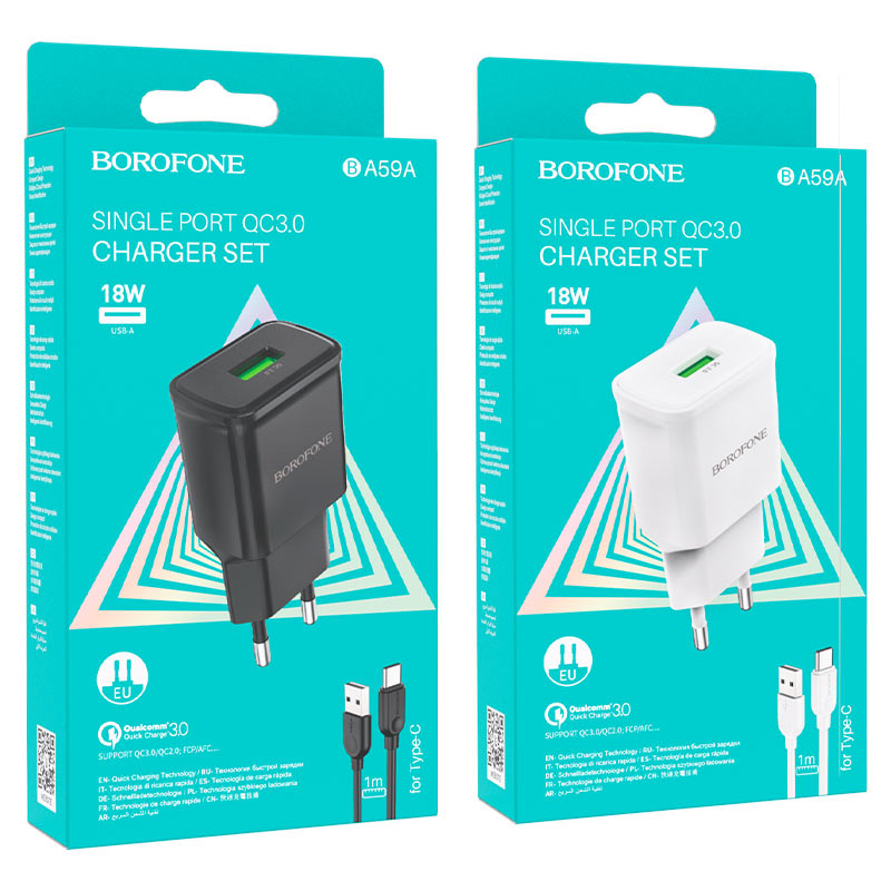 borofone ba59a heavenly single port qc3 wall charger eu tc set packaging