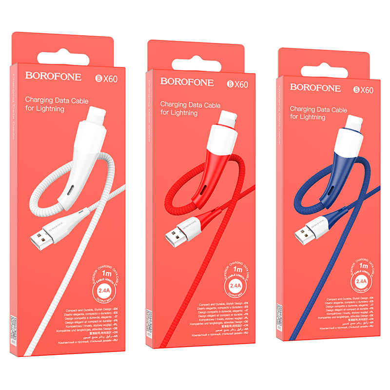 borofone bx60 superior charging data cable usb to ltn packaging