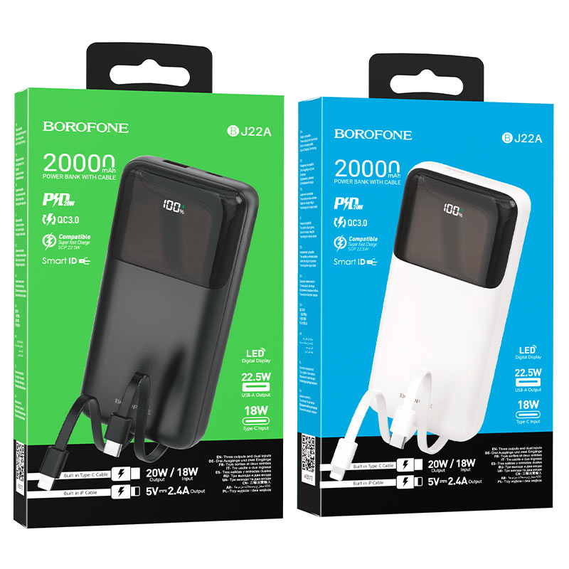 borofone bj22a портативный аккумулятор с кабелем 20000mah упаковка