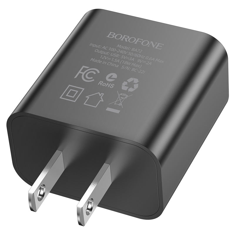 borofone ba72 spring single port qc3 wall charger us plug