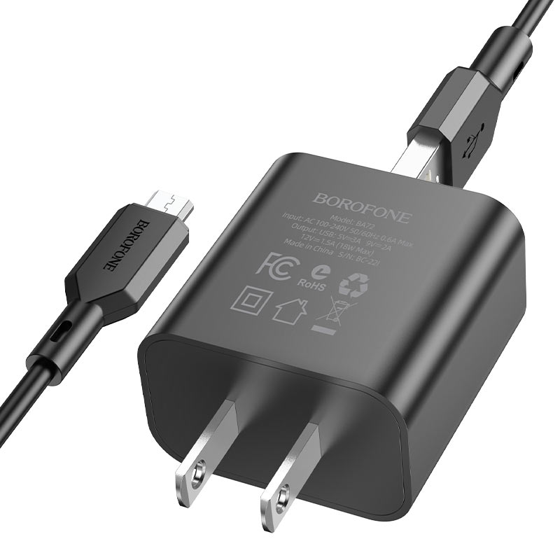 borofone ba72 spring single port qc3 wall charger us set usba musb