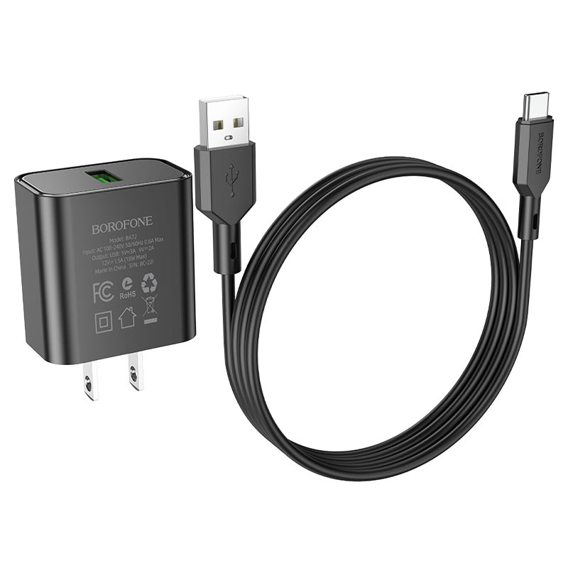 borofone ba72 spring single port qc3 wall charger us set usba usbc wire