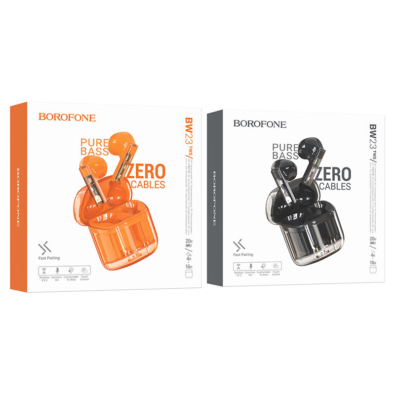 borofone bw23 crystal bean transparent edition tws bt headset packaging