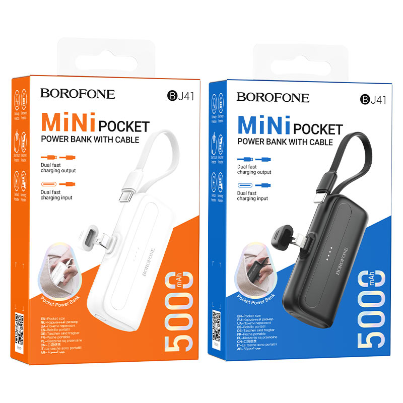 borofone bj41 pocket power bank with cable 5000mah packaging